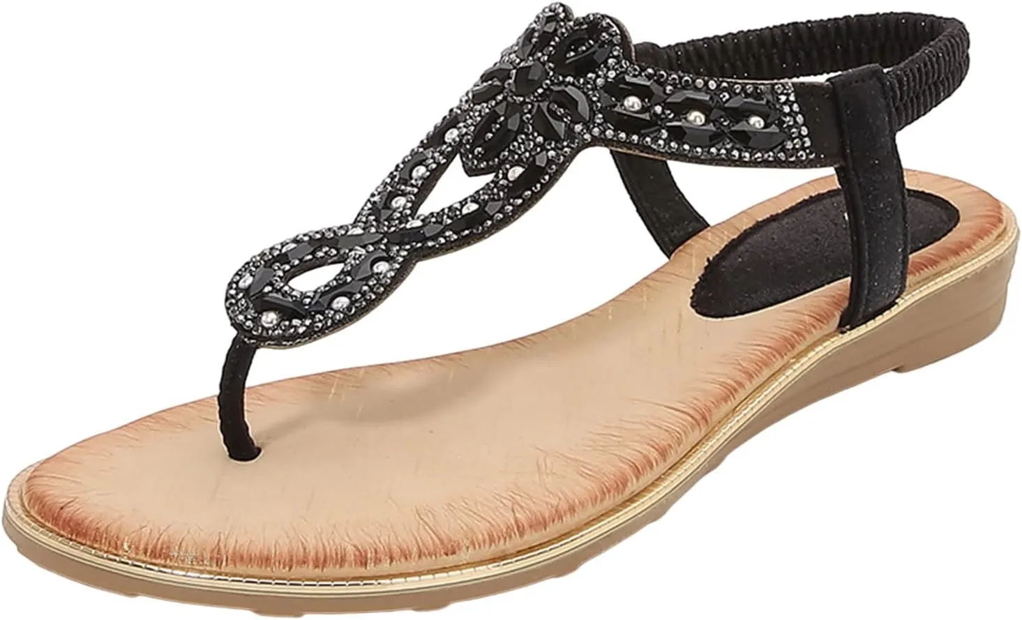 Sandals Women Comfortable Beaded Flat Casual Ankle Elastic Slip On Beach Sandals Wedge Sandals For Women