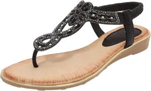 Sandals Women Comfortable Beaded Flat Casual Ankle Elastic Slip On Beach Sandals Wedge Sandals For Women
