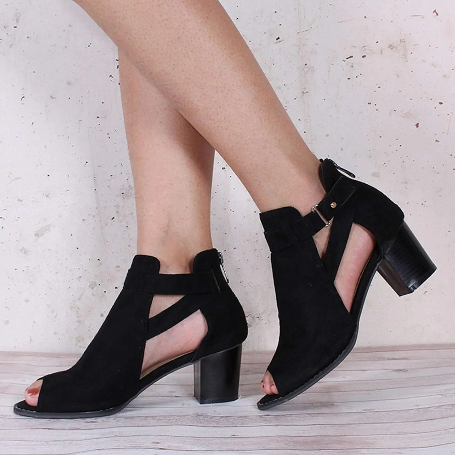Sandals Women Dressy Summer, Sandals for Women Suede Peep Toe Ankle Booties Cut Out Stacked Heel Ankle Boots