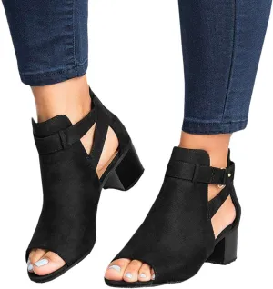 Sandals Women Dressy Summer, Sandals for Women Suede Peep Toe Ankle Booties Cut Out Stacked Heel Ankle Boots