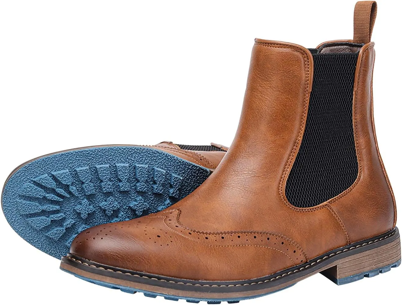 Santimon Chelsea Boots Men Casual Dress Leather Wingtips Slip On Boots Wedding Fashion Tuxedo Formal Ankle Boots for Men