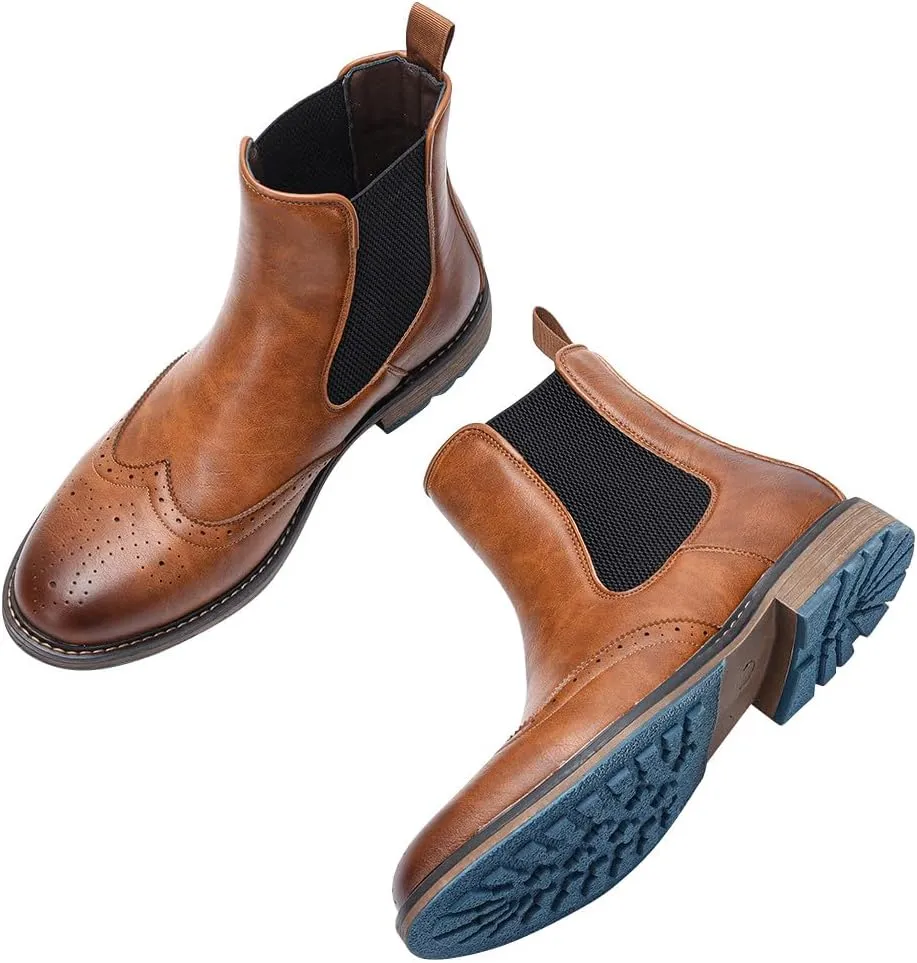 Santimon Chelsea Boots Men Casual Dress Leather Wingtips Slip On Boots Wedding Fashion Tuxedo Formal Ankle Boots for Men