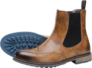 Santimon Chelsea Boots Men Casual Dress Leather Wingtips Slip On Boots Wedding Fashion Tuxedo Formal Ankle Boots for Men