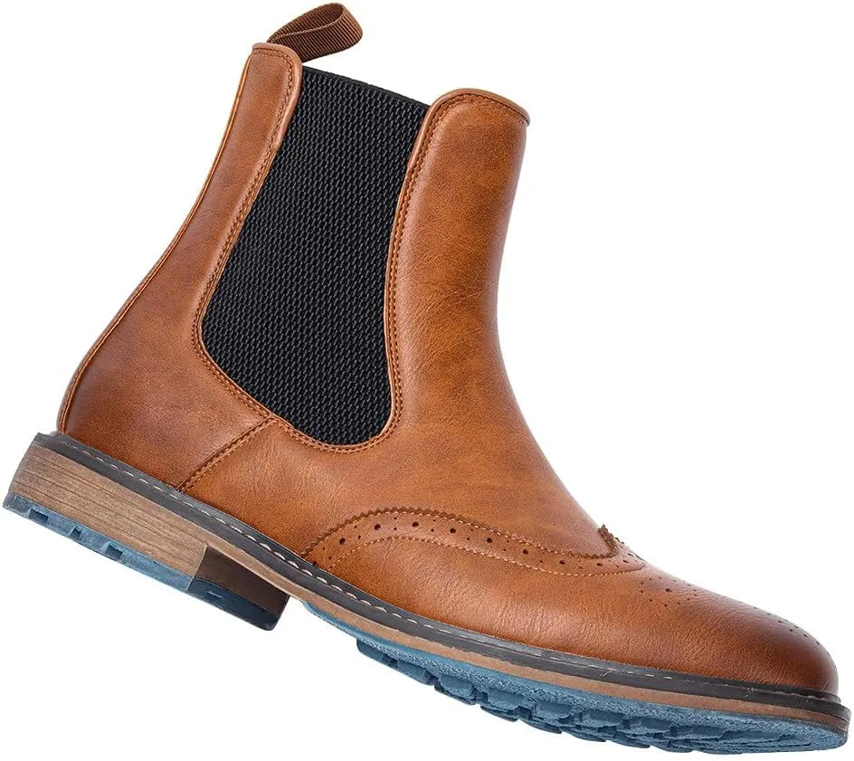 Santimon Chelsea Boots Men Casual Dress Leather Wingtips Slip On Boots Wedding Fashion Tuxedo Formal Ankle Boots for Men
