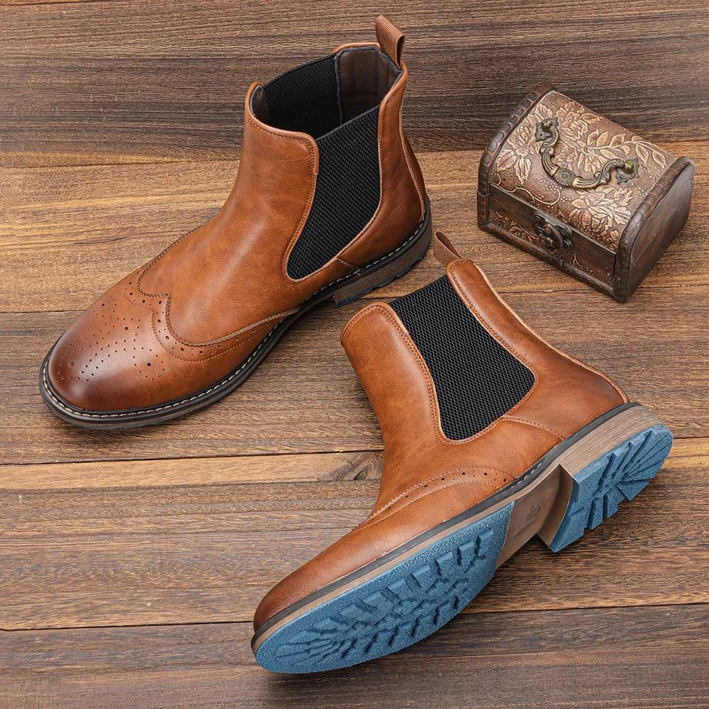 Santimon Chelsea Boots Men Casual Dress Leather Wingtips Slip On Boots Wedding Fashion Tuxedo Formal Ankle Boots for Men