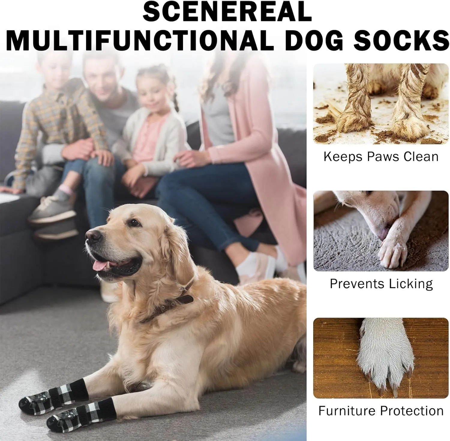 SCENEREAL Double Side Anti-Slip Dog Socks for Hardwood Floors to Stop Licking Paws, Non-Slip Dog Shoes for Hot/Cold Pavement, Slipping, Paw Protectors with Grippers