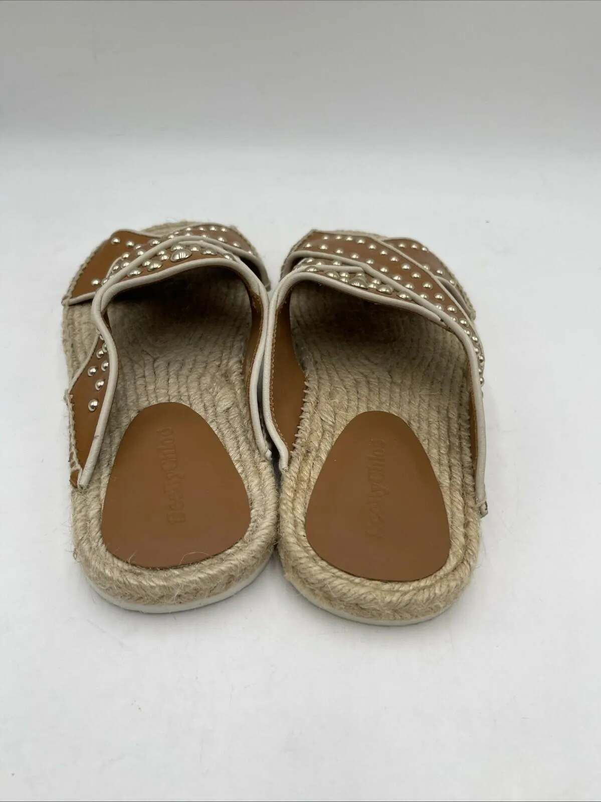 See By Chloè “PIA” Brown Leather Studded Slide Espadrille Sandals, Women’s 37 - Very Good