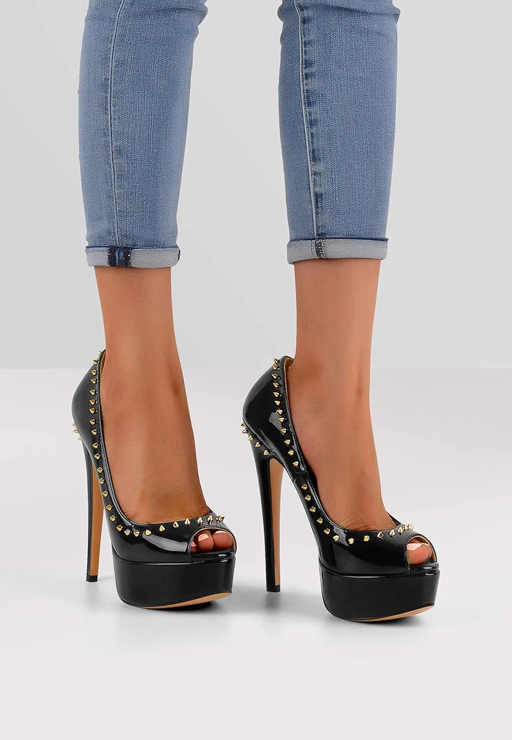 sexytag Women's Platform Heels Peep Toe Pumps Slip On High Stiletto Heels