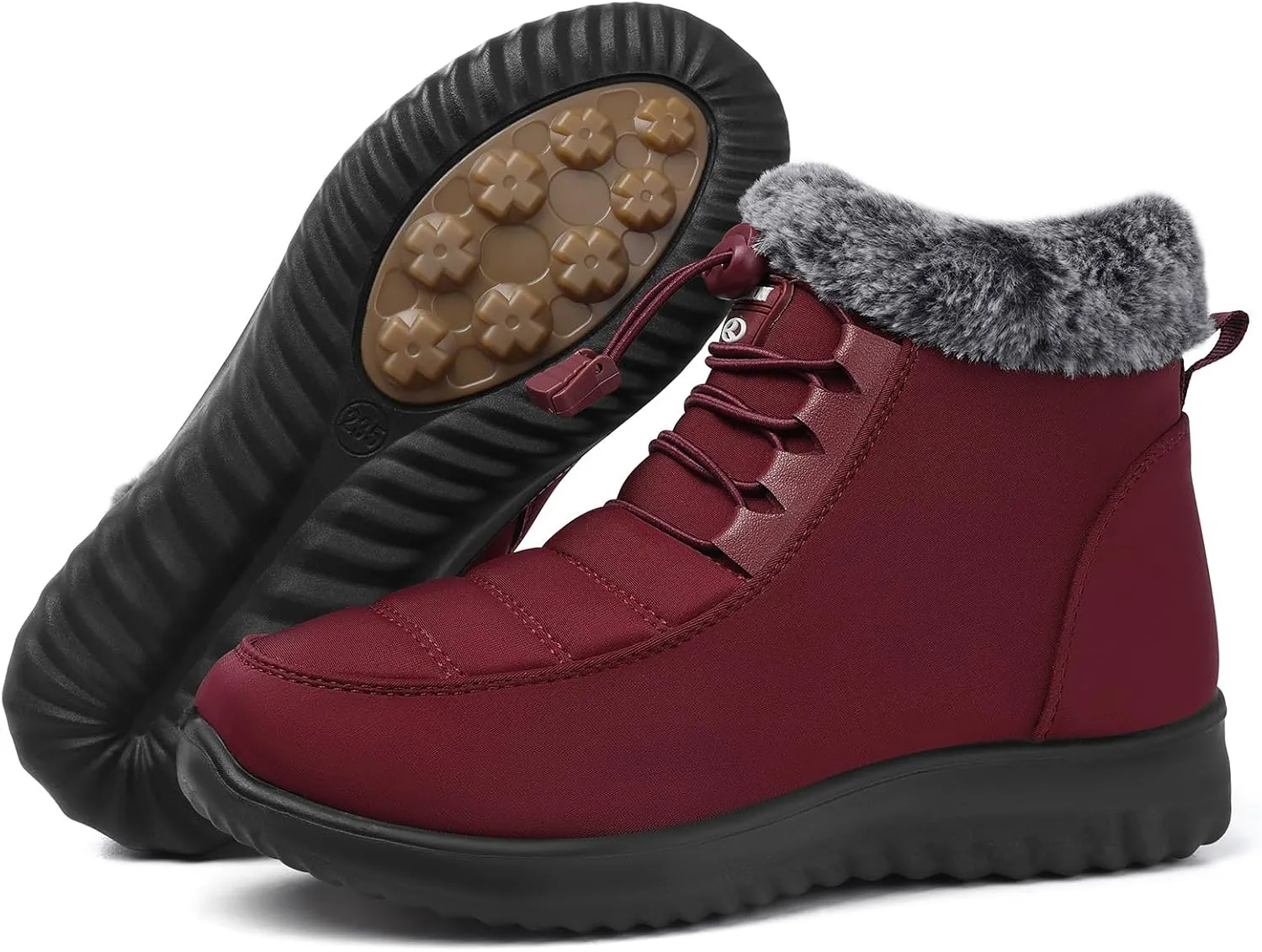 SHIBEVER Fur Lined Boots for Women: Winter Snow Ankle Booties Warm Adjustable Waterproof Slip On Shoes Outdoor