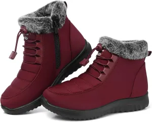 SHIBEVER Fur Lined Boots for Women: Winter Snow Ankle Booties Warm Adjustable Waterproof Slip On Shoes Outdoor