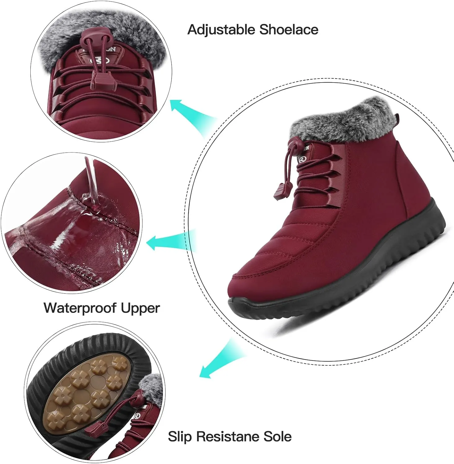 SHIBEVER Fur Lined Boots for Women: Winter Snow Ankle Booties Warm Adjustable Waterproof Slip On Shoes Outdoor