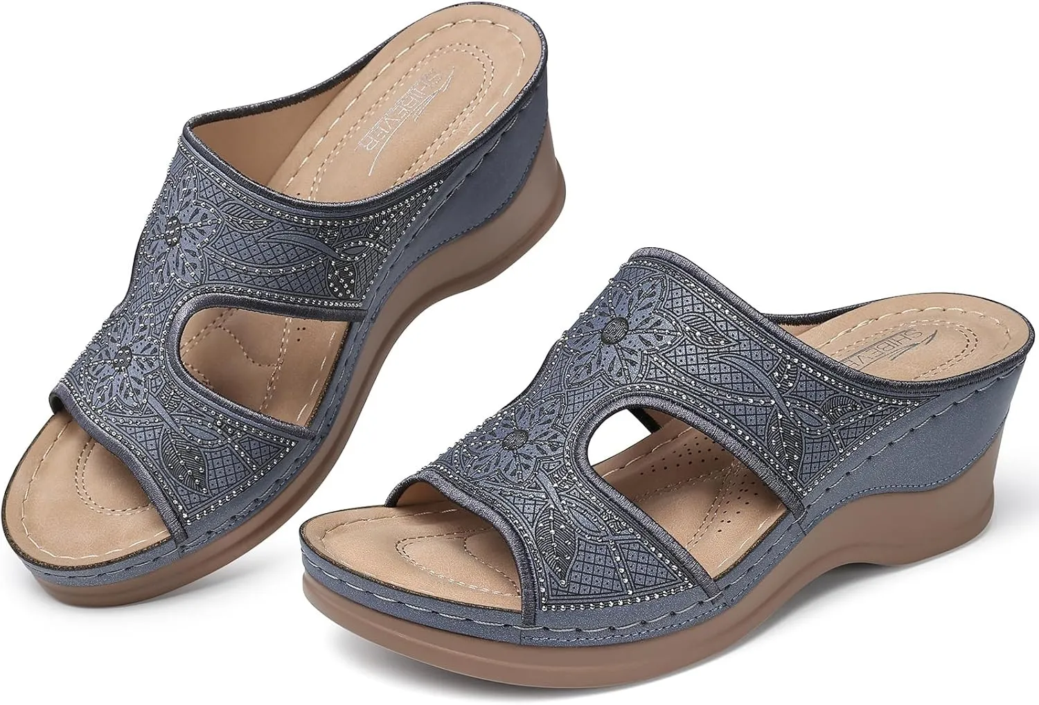 SHIBEVER Wedge Sandals For Women Dressy: Comfortable Summer - Slip On Womens Sandal