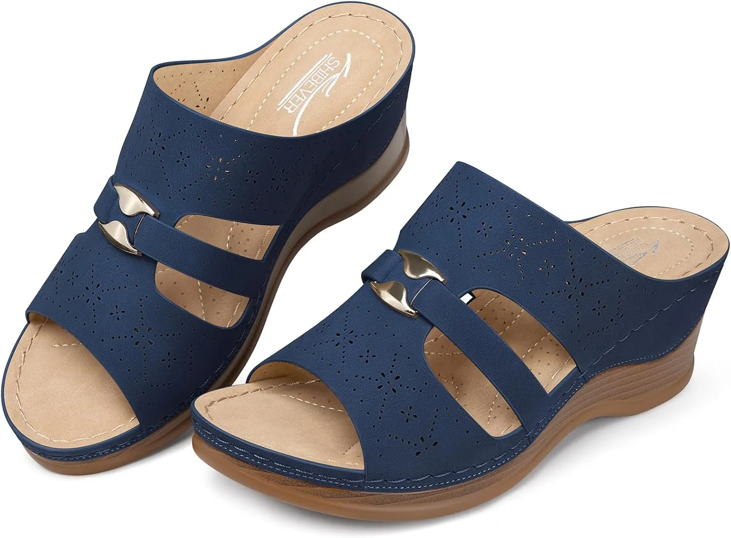 SHIBEVER Wedge Sandals for Women Hollow Out Slip On Platform Wedge Sandals Summer Casual Walking Shoes