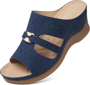 SHIBEVER Wedge Sandals for Women Hollow Out Slip On Platform Wedge Sandals Summer Casual Walking Shoes