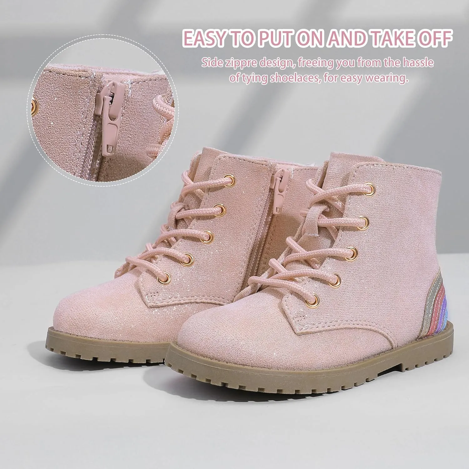 shoeslocker Gilrs Boots with Zipper Suede Toddler Ankel Booties Fashion Rainbow Boots for Toddler/Little Kids