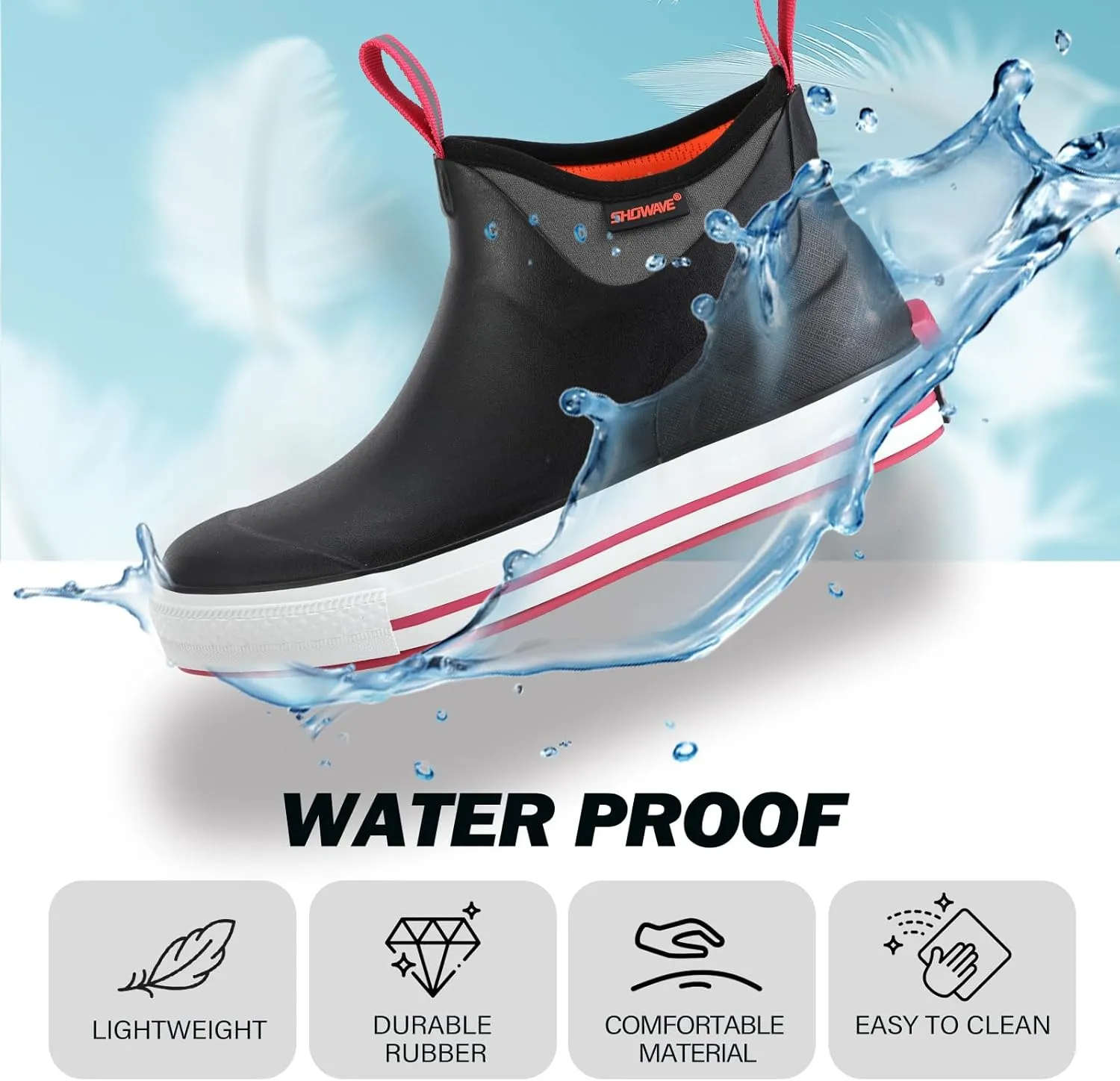 Showave Women's 6 Inch Ankle Deck Boots Waterproof Rain Footwear Rubber Mud Boots for Fishing Gardening Farming
