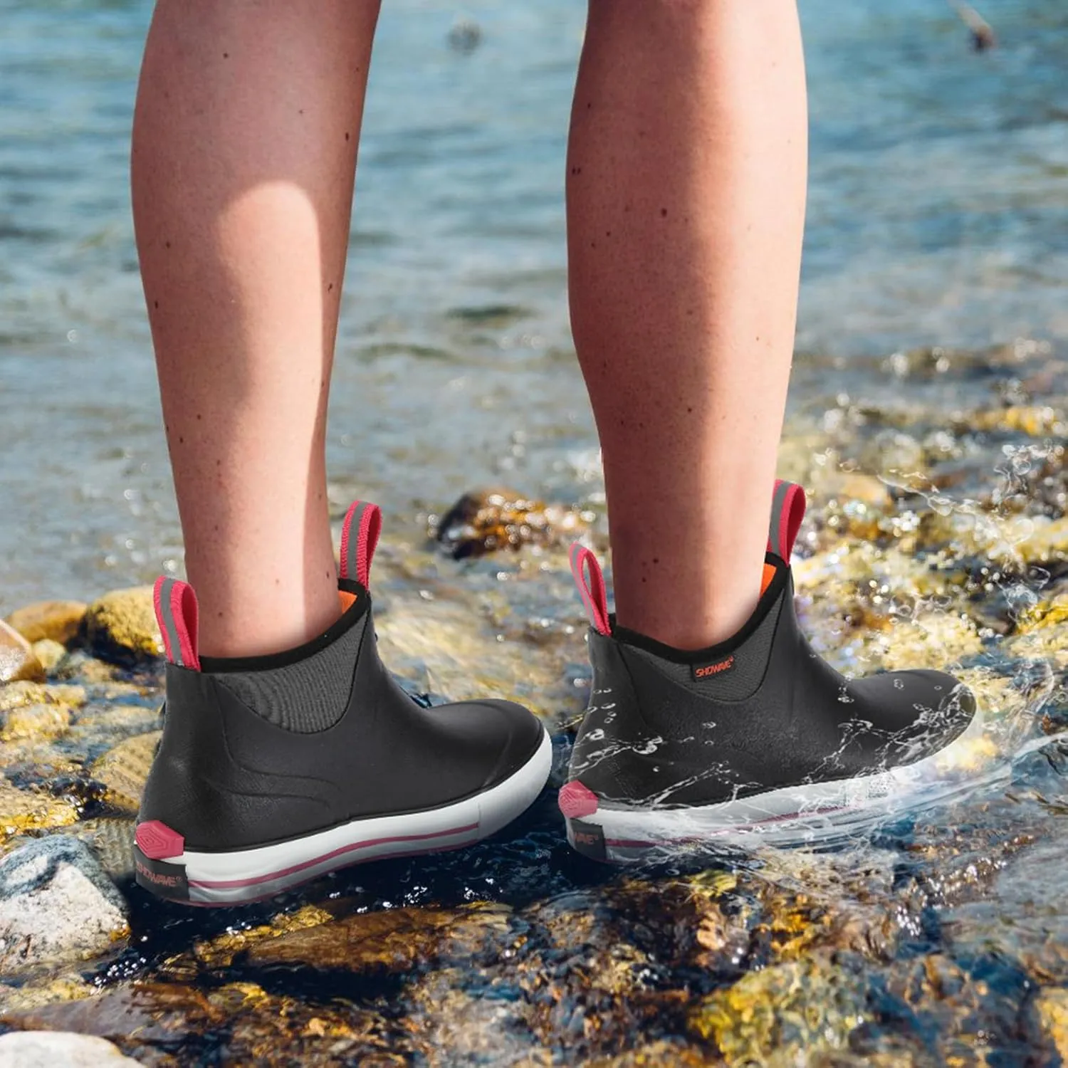 Showave Women's 6 Inch Ankle Deck Boots Waterproof Rain Footwear Rubber Mud Boots for Fishing Gardening Farming