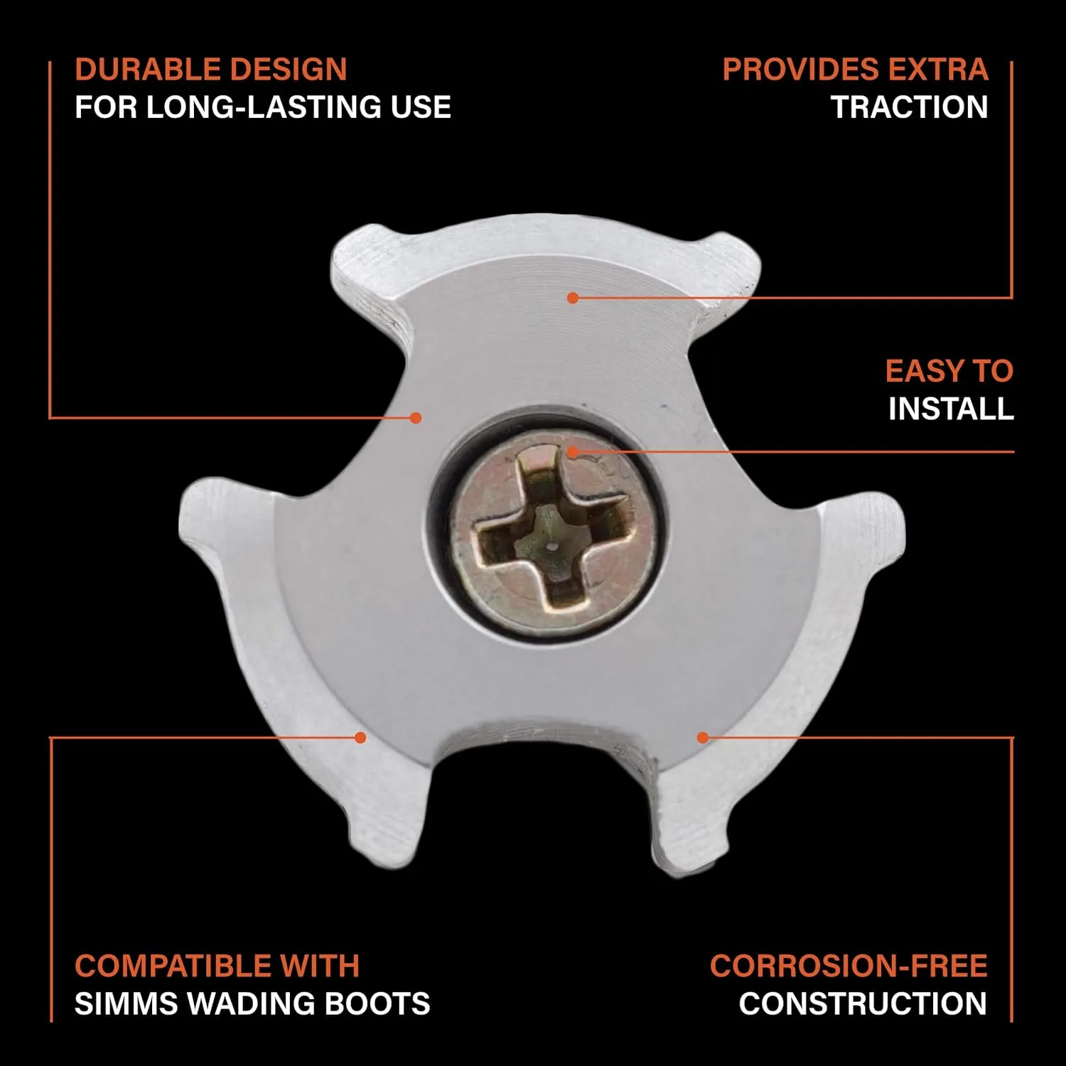 Simms Wading Boot Cleats - 10 Corrosion-Free Fishing Boot Studs, Enhanced Traction and Durability for Wading Boots