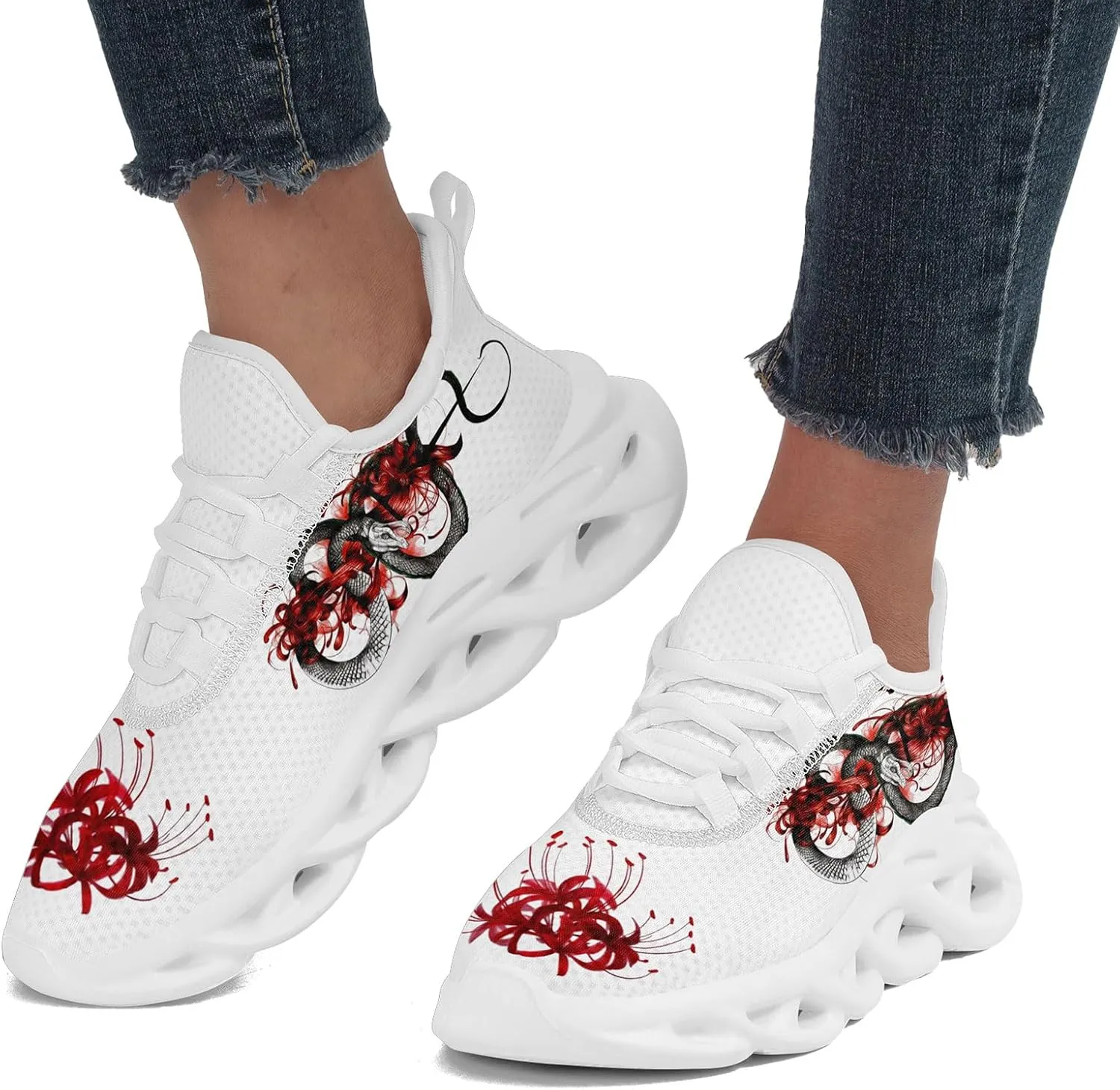 Snake Fashion Sneakers Running Shoes Comfortable Cushioned Walking Shoes for Women Men