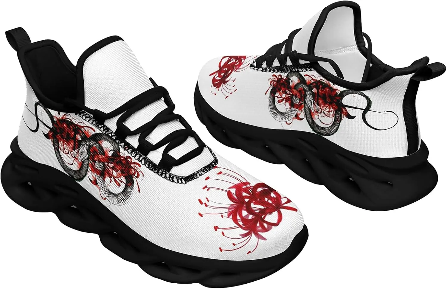 Snake Fashion Sneakers Running Shoes Comfortable Cushioned Walking Shoes for Women Men