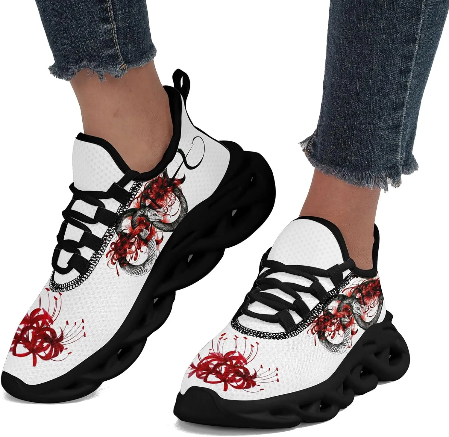 Snake Fashion Sneakers Running Shoes Comfortable Cushioned Walking Shoes for Women Men