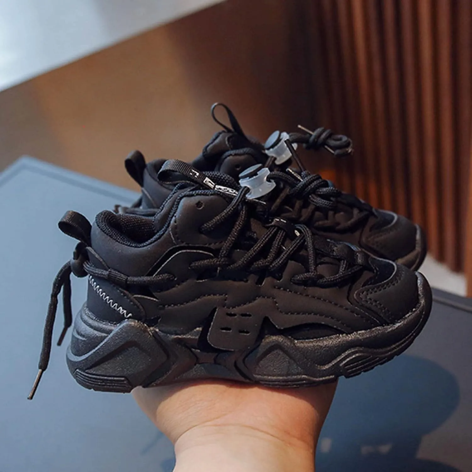 Sneaker Kids Spring and Autumn Children Sports Shoes for Boys and Girls Thick Bottom Non Slip Lace Up Warm Solid Color