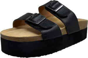 SOBEYO Women's Cork Footbed Sandals Platform Cow Suede Double Straps Bucklers Slip-on Flatform Comfort Flip Flops