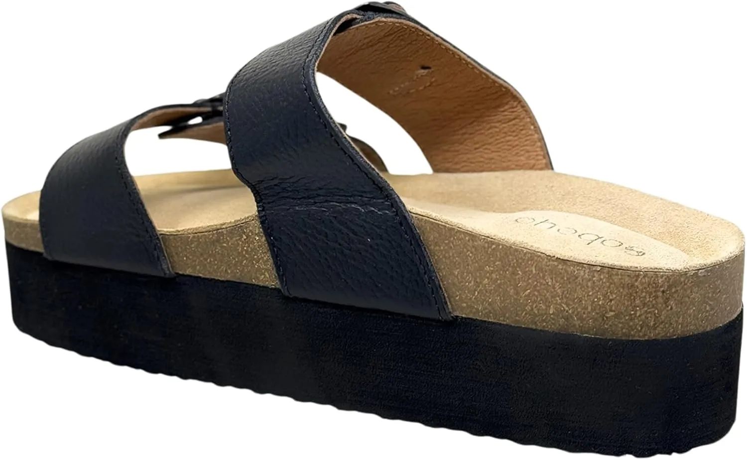 SOBEYO Women's Cork Footbed Sandals Platform Cow Suede Double Straps Bucklers Slip-on Flatform Comfort Flip Flops