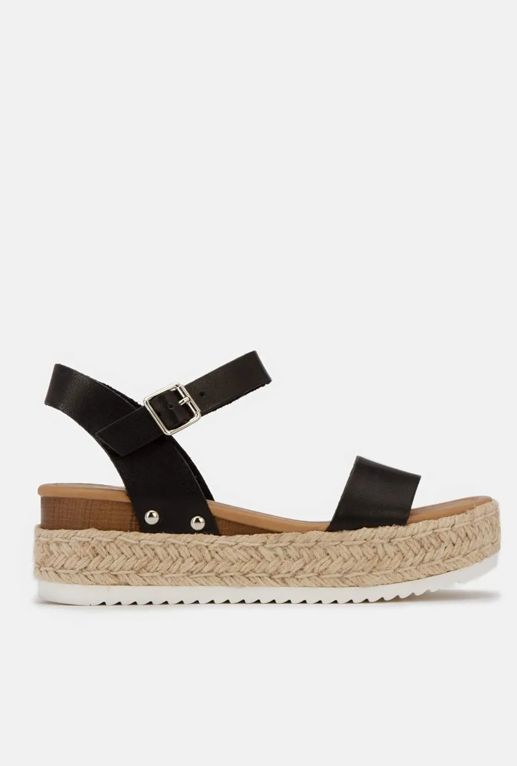 Soda Clip Black Vegan Leather Casual Espadrilles Trim Platform Heeled Sandals