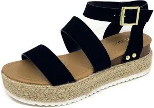 Soda Clip Womens Casual Espadrilles Trim Flatform Studded Wedge (6, Black-bryce)