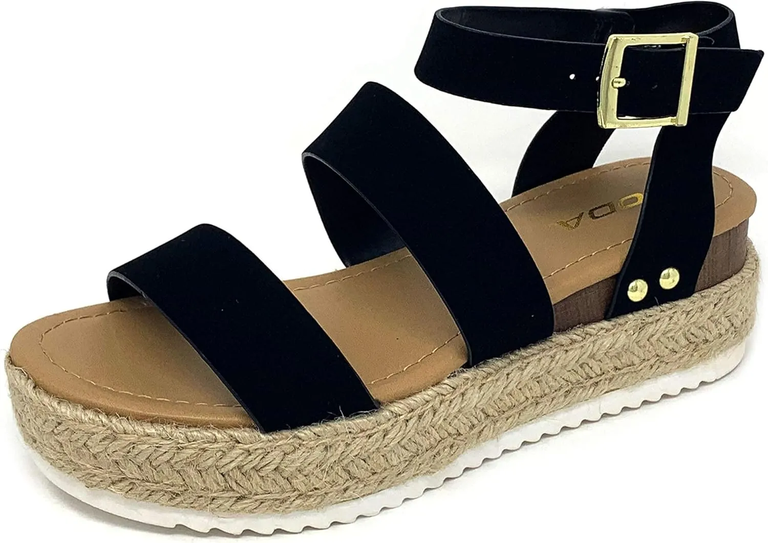 Soda Clip Womens Casual Espadrilles Trim Flatform Studded Wedge (9, Black-bryce)