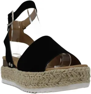 SODA Clip Womens Casual Espadrilles Trim Flatform Studded Wedge (Black-2, numeric_6_point_5)