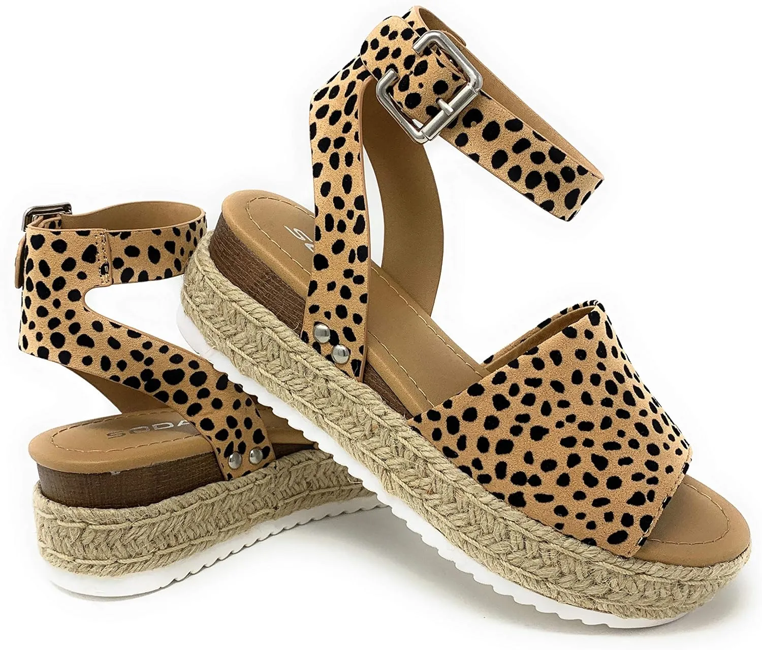 Soda Clip Womens Casual Espadrilles Trim Flatform Studded Wedge
