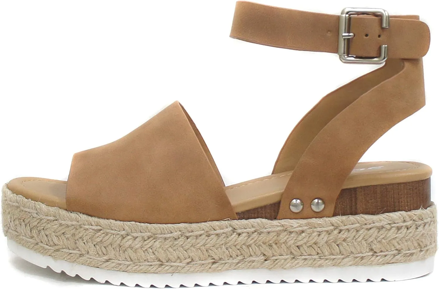 Soda Clip Womens Casual Espadrilles Trim Flatform Studded Wedge