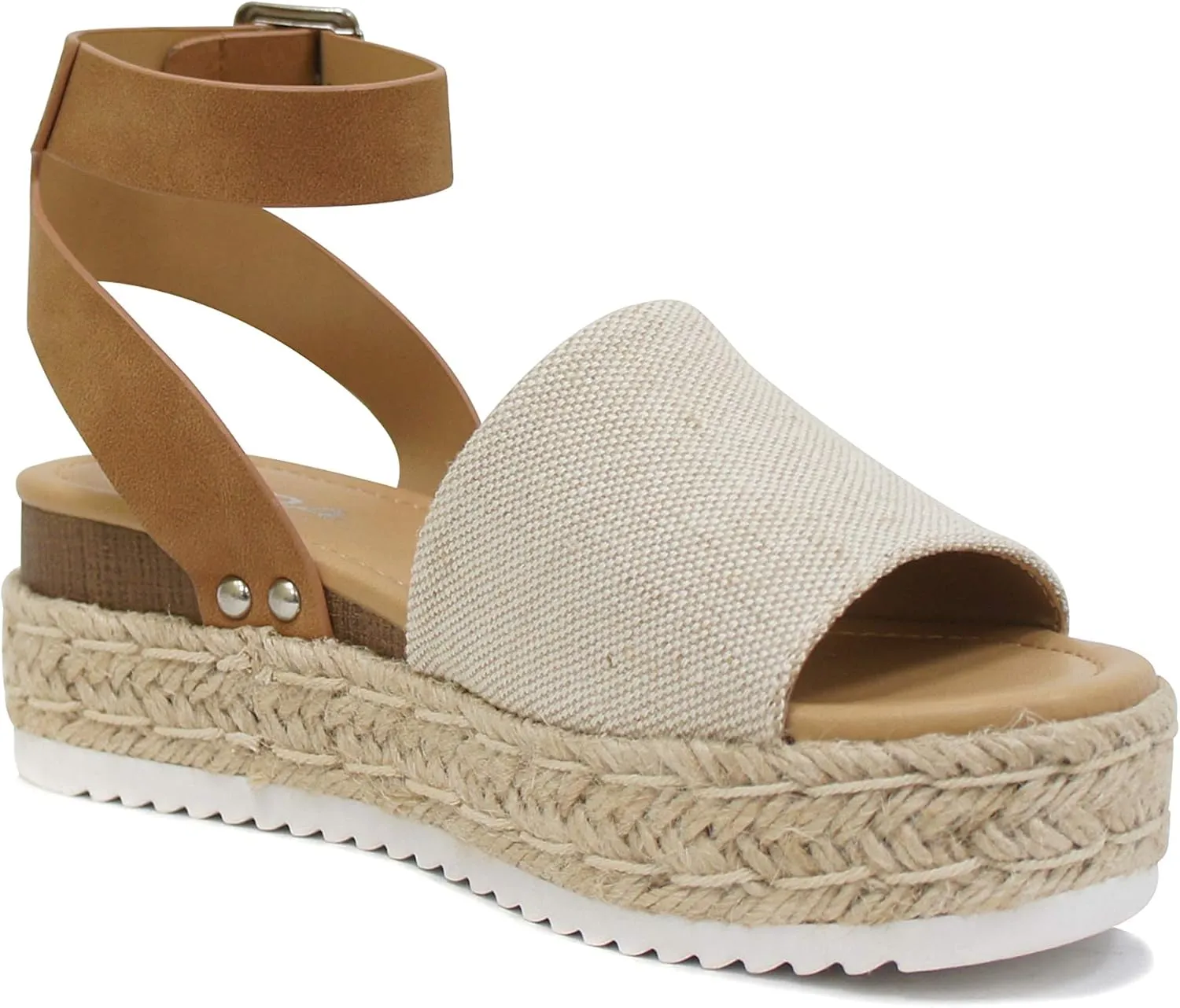 SODA Clip Womens Casual Espadrilles Trim Flatform Studded Wedge
