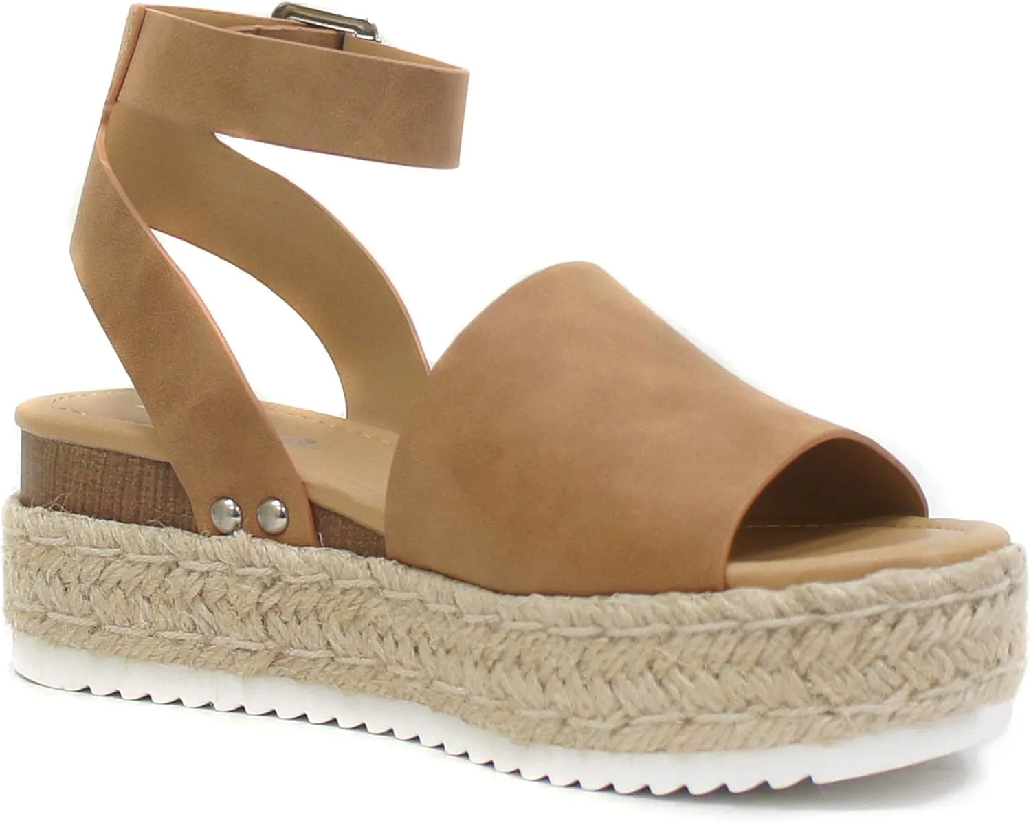 Soda Clip Womens Casual Espadrilles Trim Flatform Studded Wedge