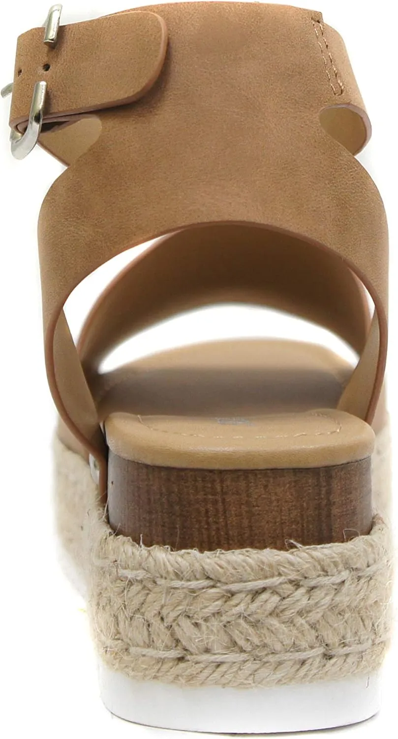 Soda Clip Womens Casual Espadrilles Trim Flatform Studded Wedge