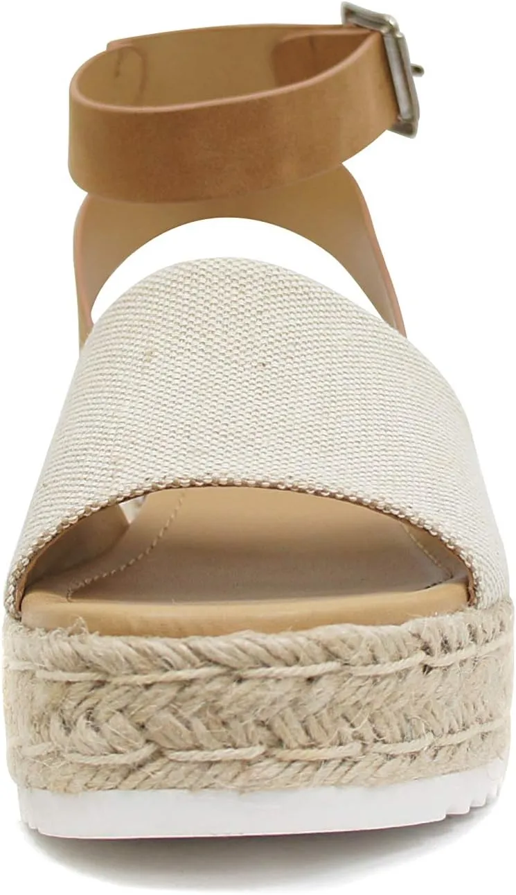 SODA Clip Womens Casual Espadrilles Trim Flatform Studded Wedge