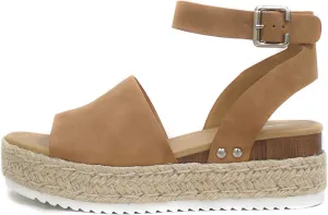 Soda Clip Womens Casual Espadrilles Trim Flatform Studded Wedge