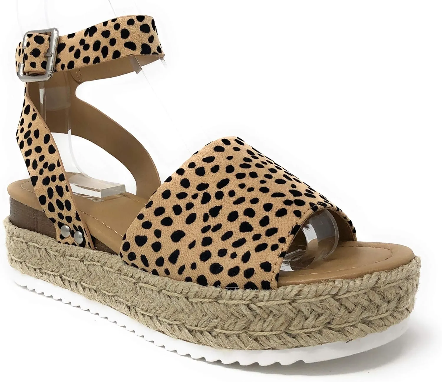 Soda Clip Womens Casual Espadrilles Trim Flatform Studded Wedge
