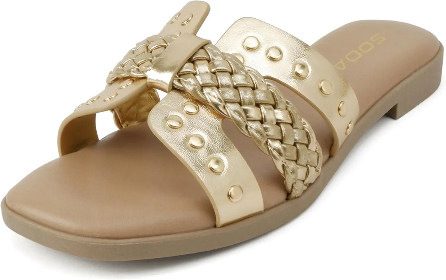 Soda “Flash” ~ Women Square Toe Ornamented H-Band Slip-On Sandals