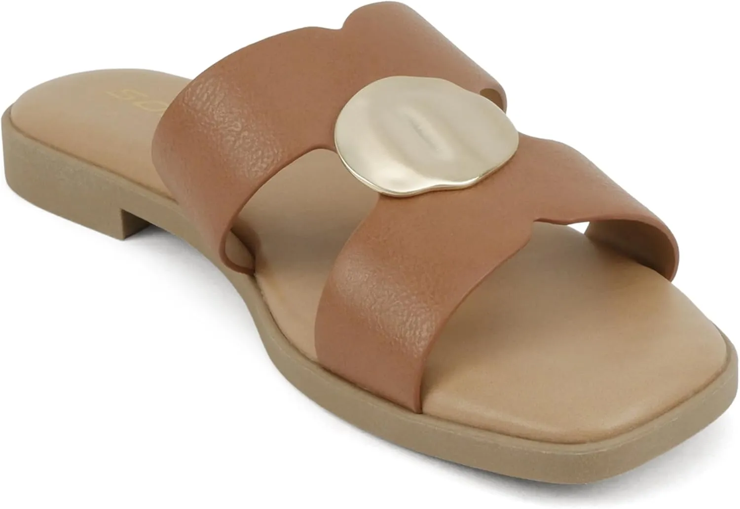 Soda “Flash” ~ Women Square Toe Ornamented H-Band Slip-On Sandals