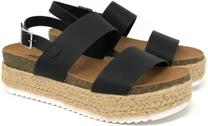 SODA Womens Casual Kazoo Espadrilles Trim Flatform Wedge Buckle Ankle,Black K,9