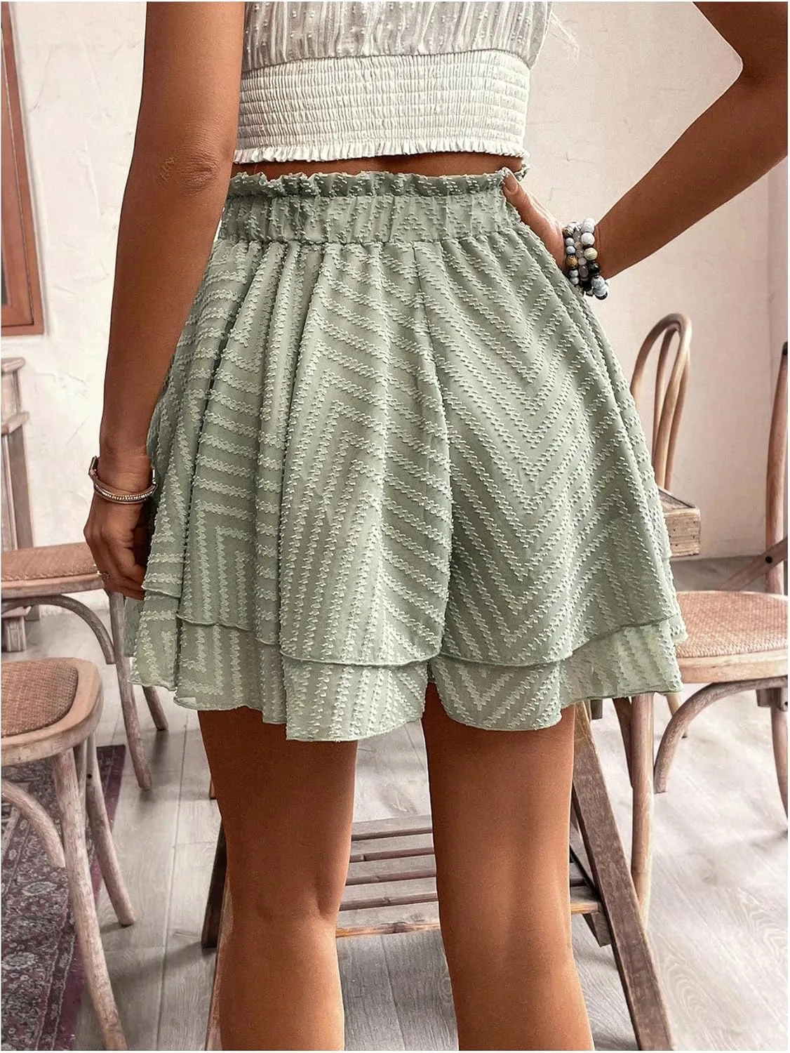 SOLY HUX Women's Paperbag Waist Ruffle Shorts Wide Leg Layered Boho Vacation Flowy Shorts with Belt