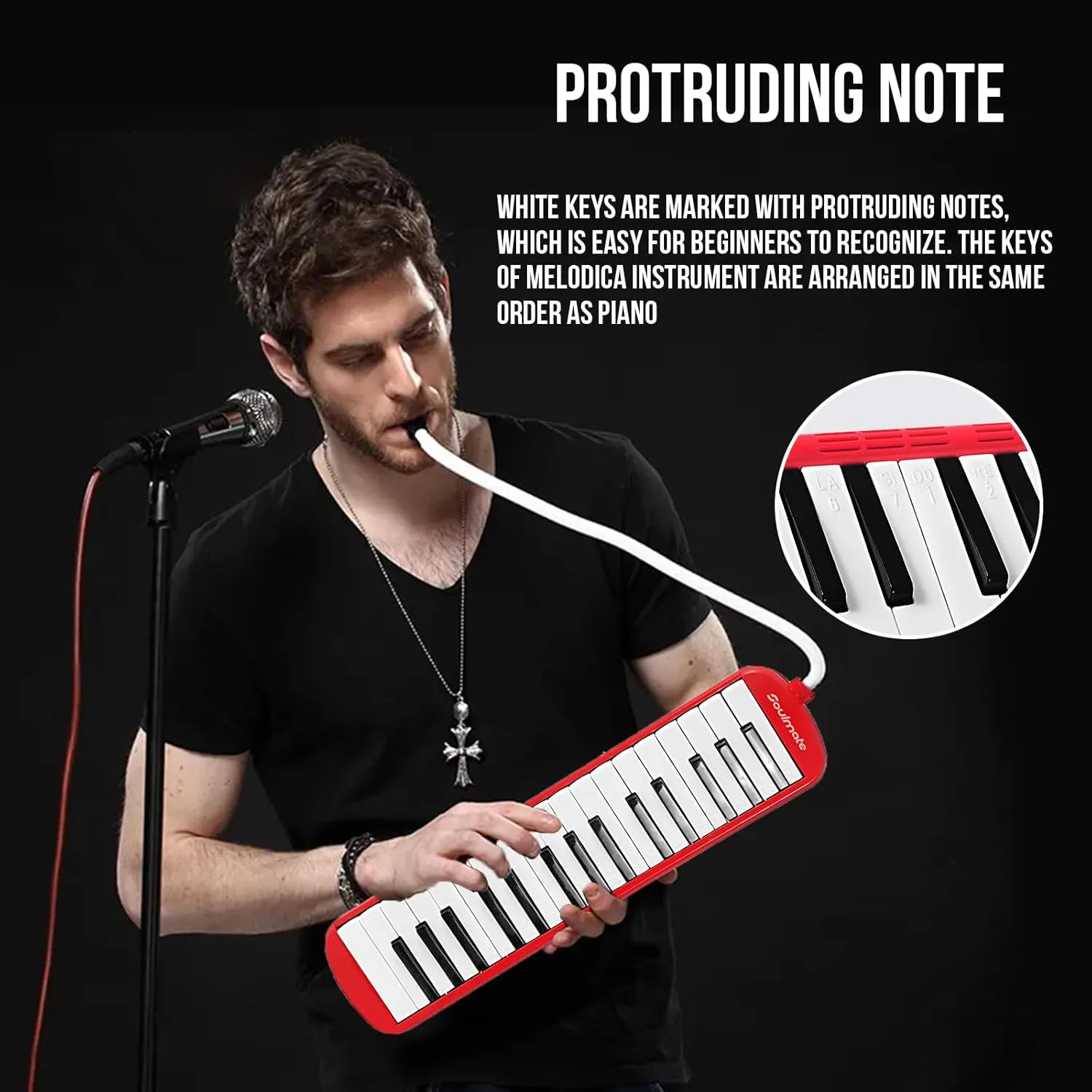 Soulmate 32 Keys Melodica Instrument for Kids, Air Piano Keyboard Soprano Melodica with Soft Long Tubes, Short Mouthpieces and Carrying Bag for Beginners Adults Gift, Red