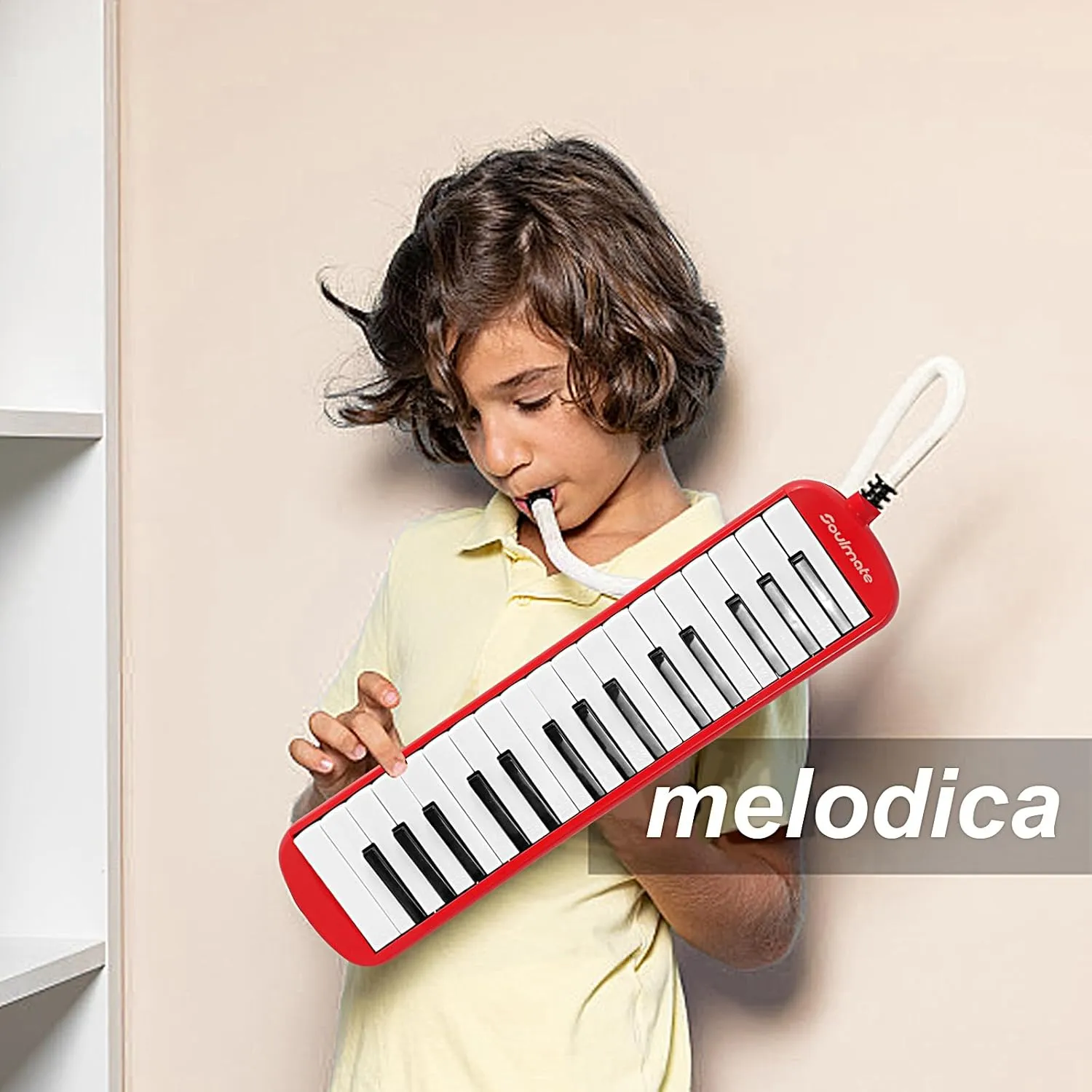 Soulmate 32 Keys Melodica Instrument for Kids, Air Piano Keyboard Soprano Melodica with Soft Long Tubes, Short Mouthpieces and Carrying Bag for Beginners Adults Gift, Red