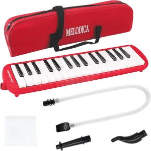 Soulmate 32 Keys Melodica Instrument for Kids, Air Piano Keyboard Soprano Melodica with Soft Long Tubes, Short Mouthpieces and Carrying Bag for Beginners Adults Gift, Red