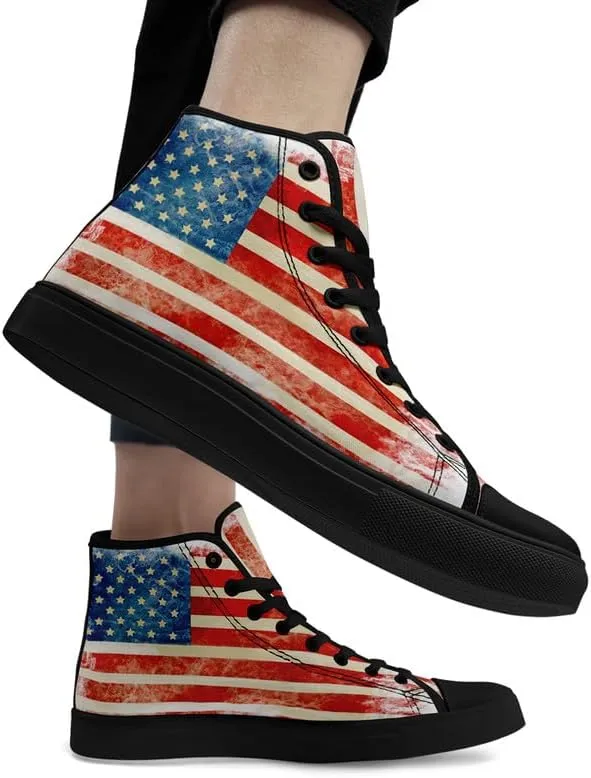 Stand Tall for America: Patriotic High-Top Canvas Shoes for Men Women, US Flag Classic Fashion Casual Sneakers
