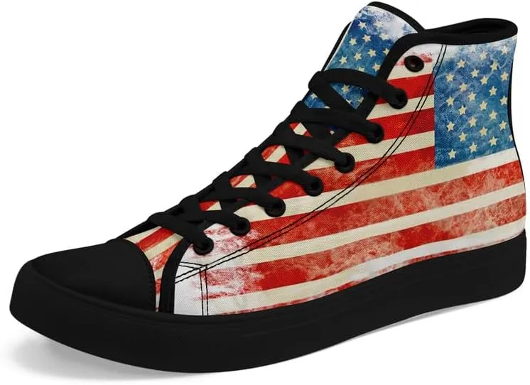 Stand Tall for America: Patriotic High-Top Canvas Shoes for Men Women, US Flag Classic Fashion Casual Sneakers