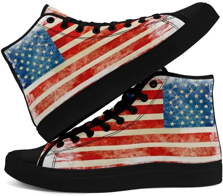 Stand Tall for America: Patriotic High-Top Canvas Shoes for Men Women, US Flag Classic Fashion Casual Sneakers